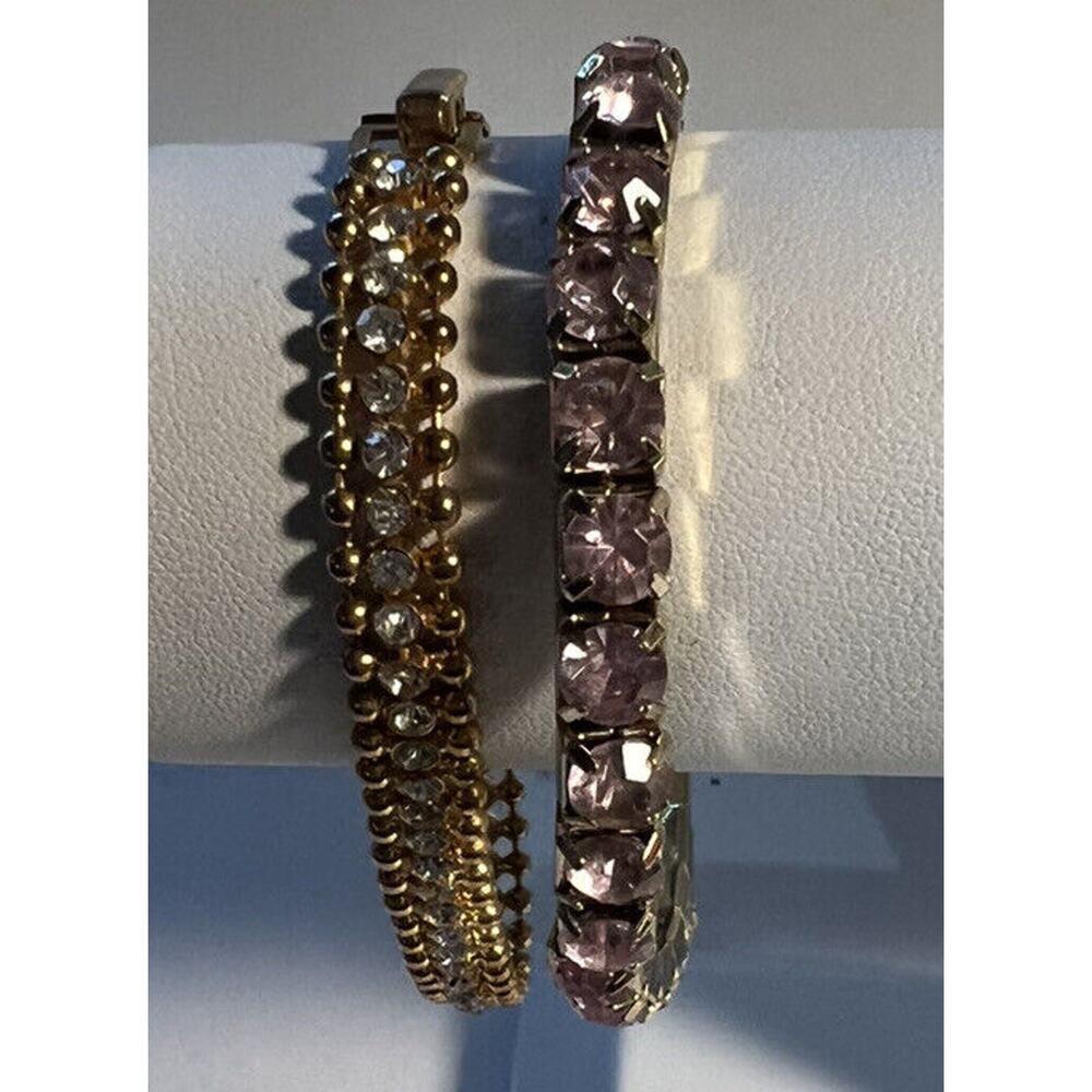 Bracelets Unbranded 2 Rhinestone Tennis Pink 1 Stretch 2.5" Hook Clasp 7 Inch